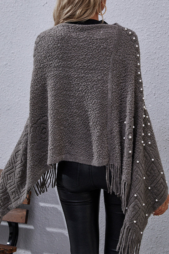 Heidi-Mode | Casual Solid Quasten Nieten Asymmetrisch O-Ausschnitt Oberbekleidung - 4 Farben