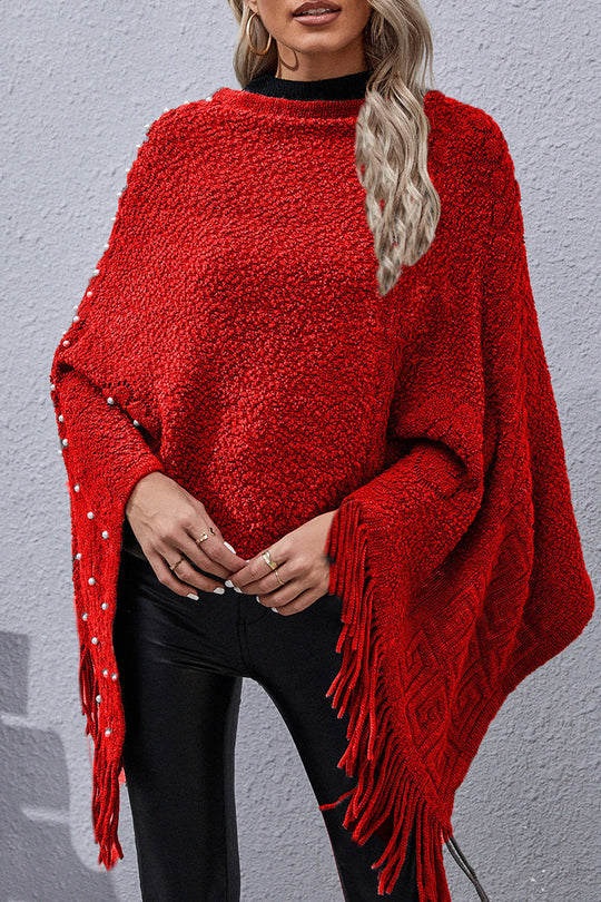 Heidi-Mode | Casual Solid Quasten Nieten Asymmetrisch O-Ausschnitt Oberbekleidung - 4 Farben