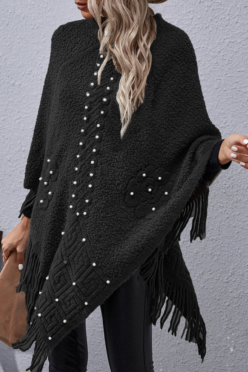 Heidi-Mode | Casual Solid Quasten Nieten Asymmetrisch O-Ausschnitt Oberbekleidung - 4 Farben