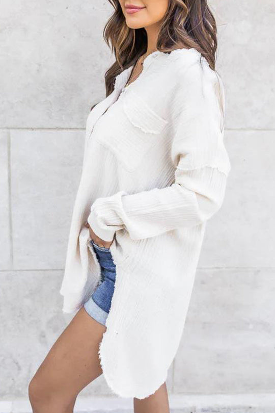 Heidi-Mode | Lässige Unifarbene Knopf O-Ausschnitt Tops