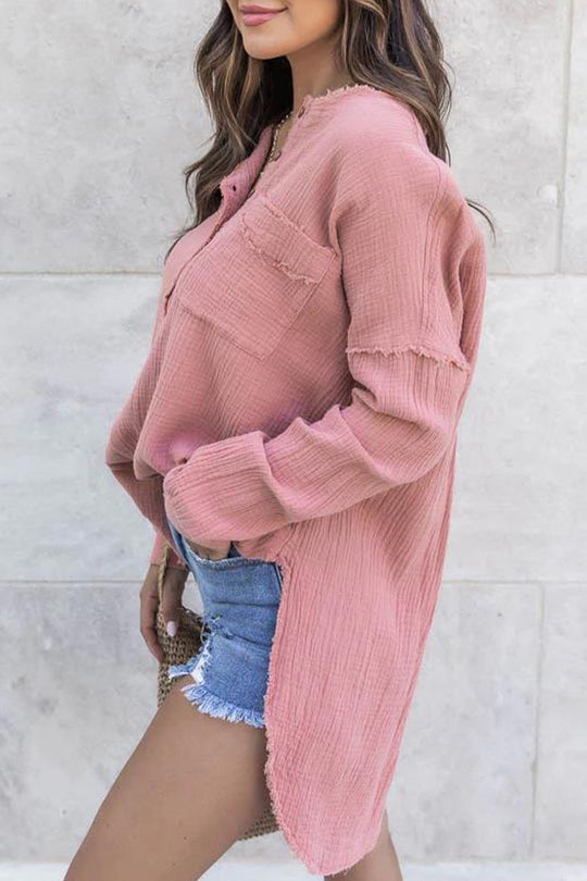 Heidi-Mode | Lässige Unifarbene Knopf O-Ausschnitt Tops