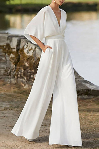 Heidi-Mode | Elegante Einfarbige V-Ausschnitt Boot Cut Jumpsuits
