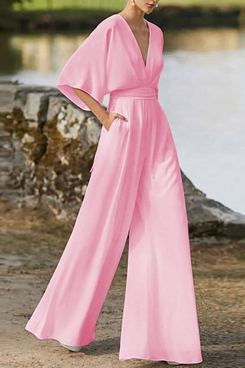 Heidi-Mode | Elegante Einfarbige V-Ausschnitt Boot Cut Jumpsuits