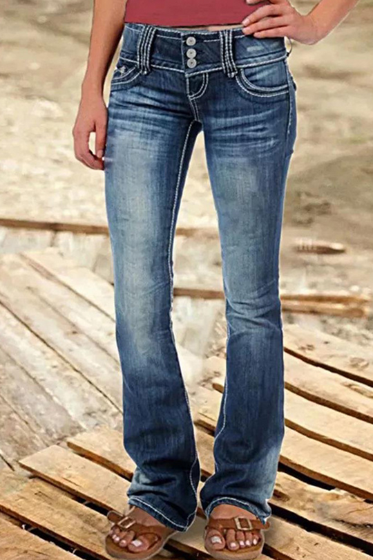 gerissene hohe Taille Bootcut-Denim-Jeans