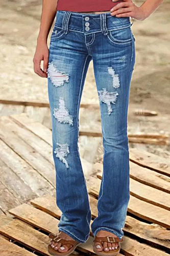 gerissene hohe Taille Bootcut-Denim-Jeans