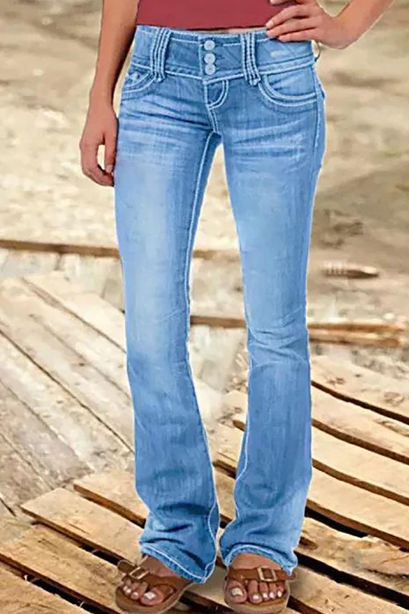 gerissene hohe Taille Bootcut-Denim-Jeans