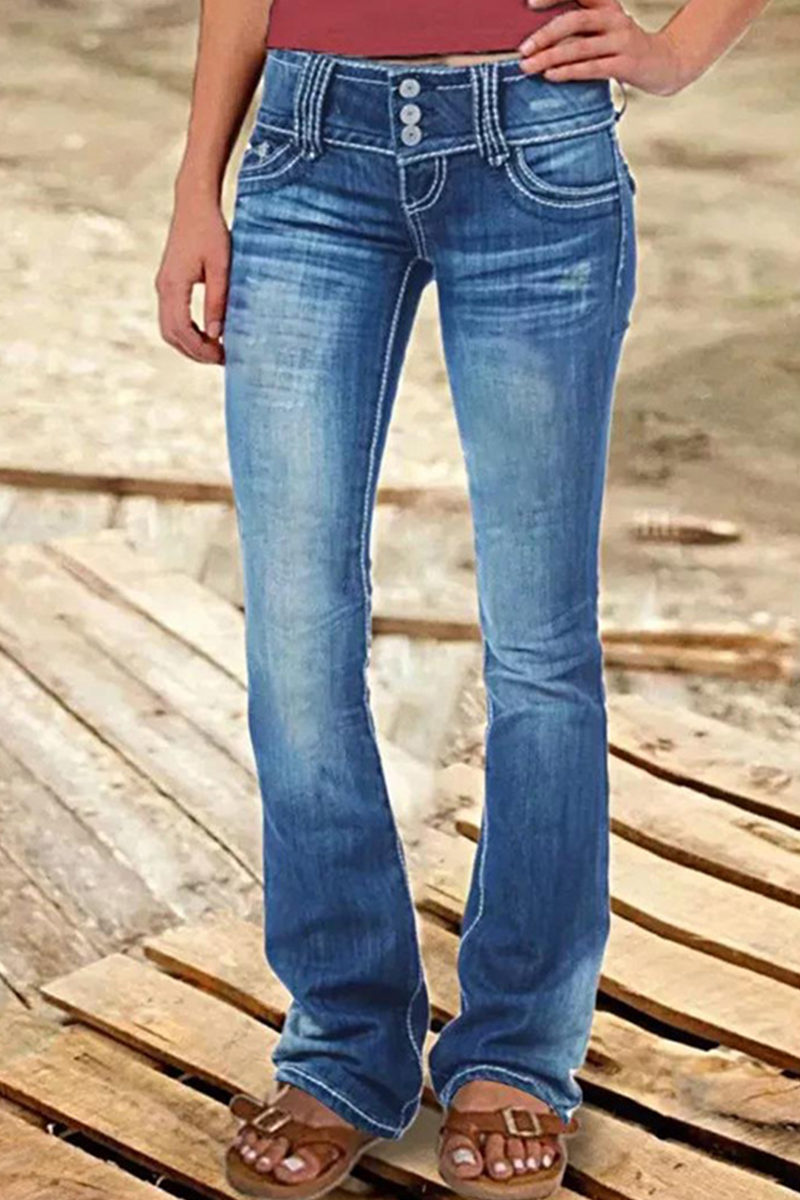 gerissene hohe Taille Bootcut-Denim-Jeans