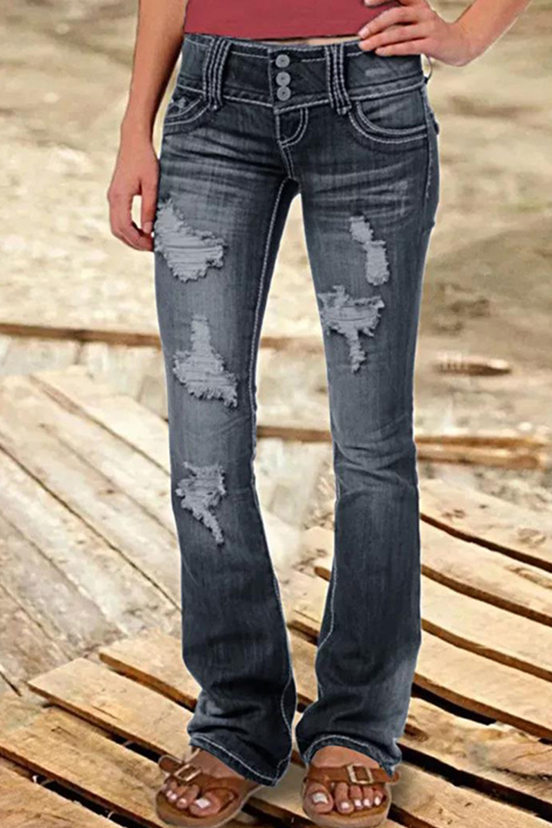 gerissene hohe Taille Bootcut-Denim-Jeans