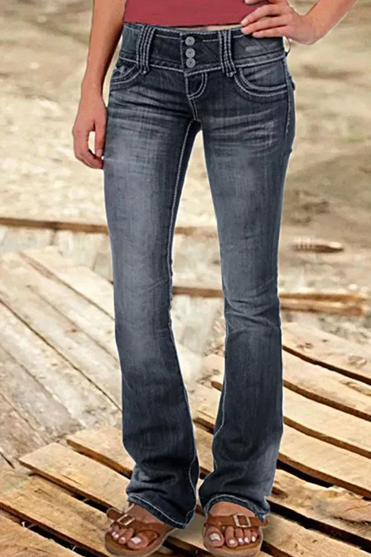 gerissene hohe Taille Bootcut-Denim-Jeans