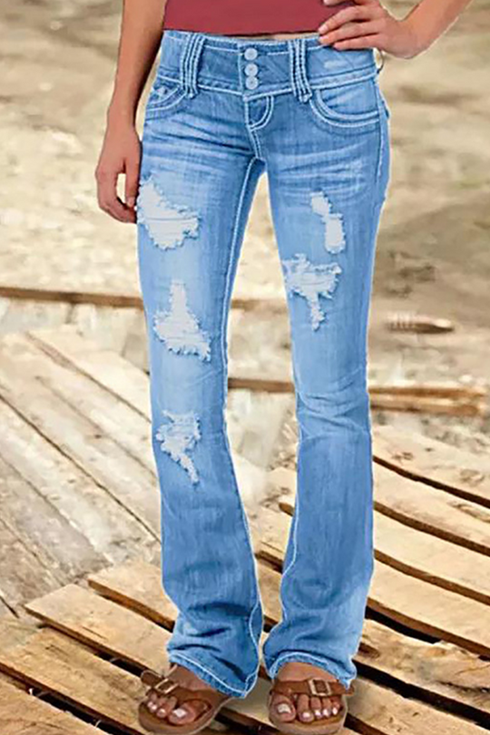 gerissene hohe Taille Bootcut-Denim-Jeans