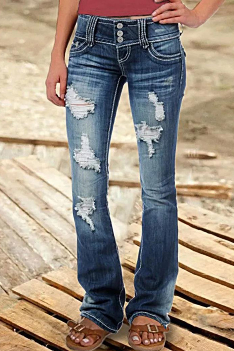 gerissene hohe Taille Bootcut-Denim-Jeans