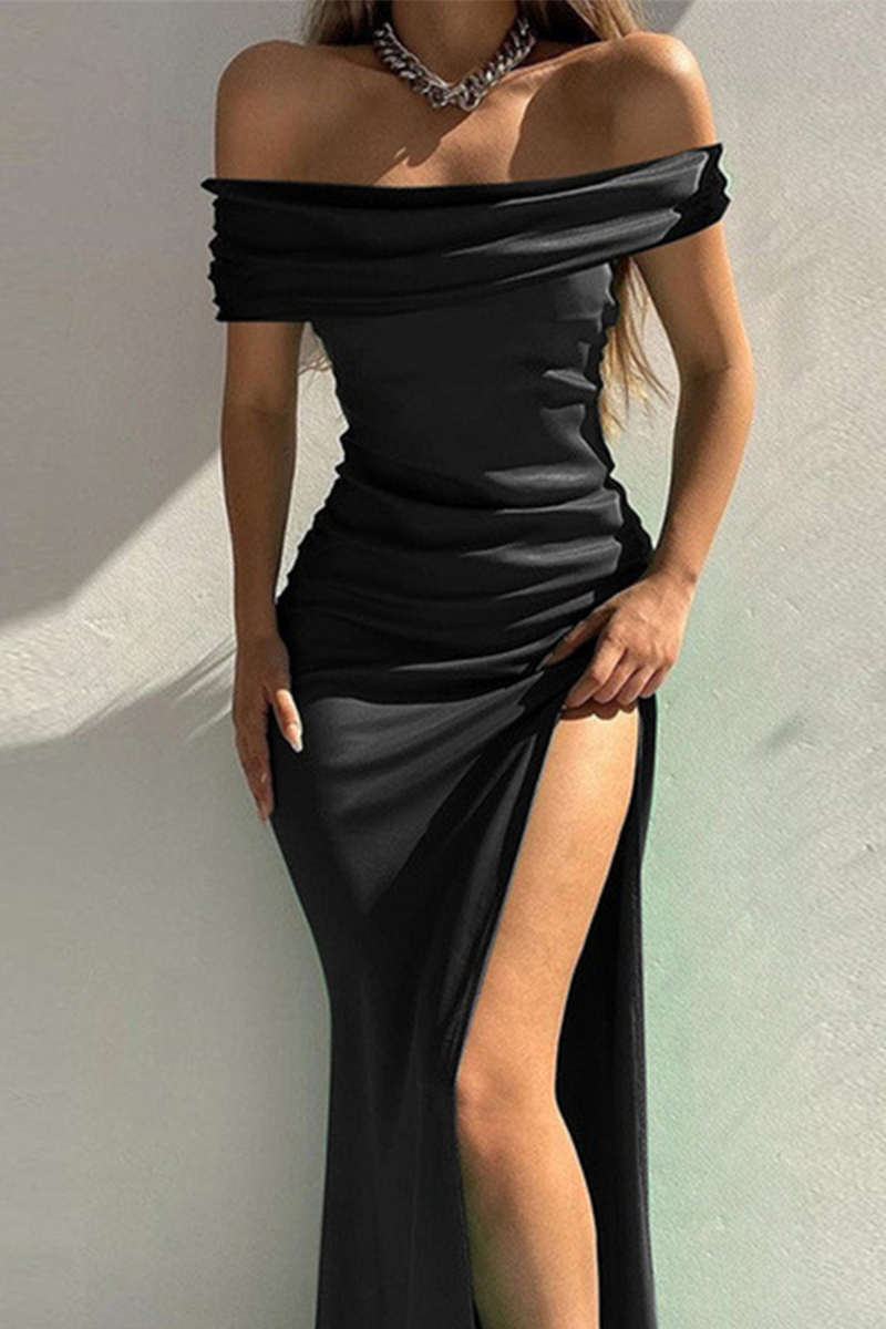 Heidi-Mode | Sexy Solid Hohe Öffnung Schulterfreie Bleistiftrock Kleider - 4 Farben