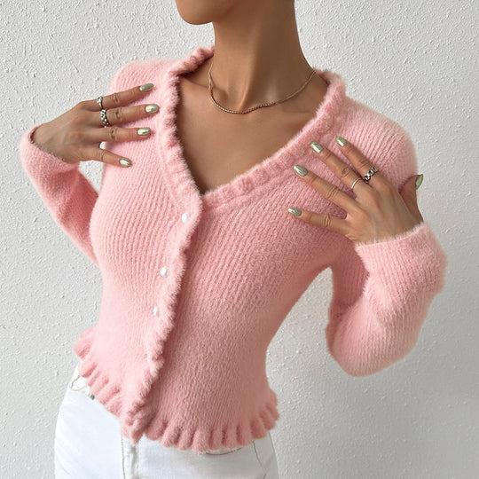 Heidi-Mode | Gebreid Vest Met Ruches Voor Dames