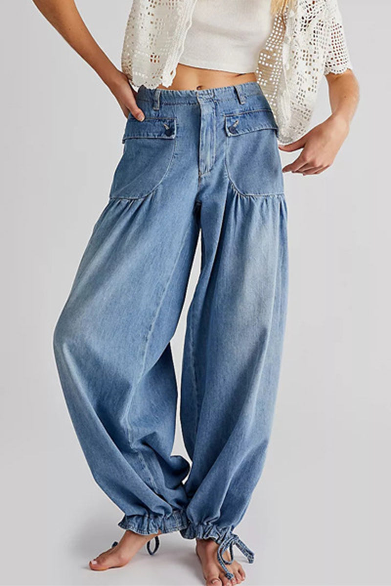 Heidi-Mode | Straße Solide Patchwork Hohe Taille Lose Denim Jeans