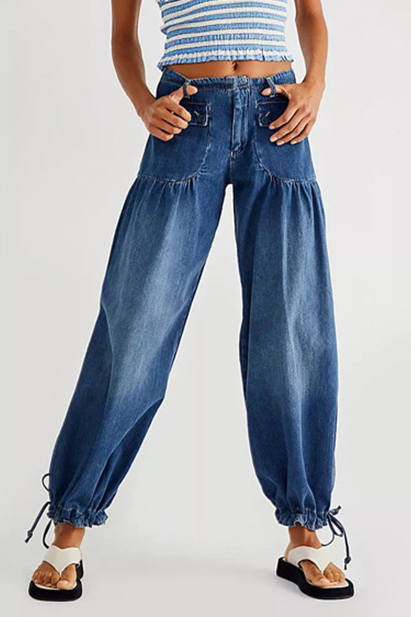 Heidi-Mode | Straße Solide Patchwork Hohe Taille Lose Denim Jeans