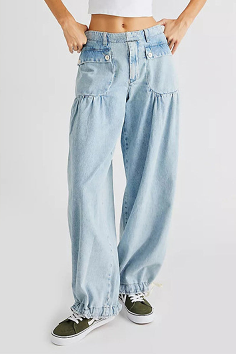 Heidi-Mode | Straße Solide Patchwork Hohe Taille Lose Denim Jeans