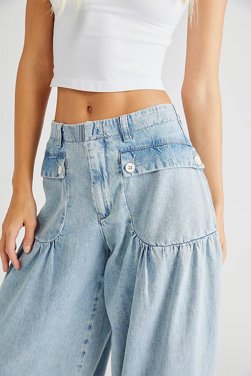 Heidi-Mode | Straße Solide Patchwork Hohe Taille Lose Denim Jeans