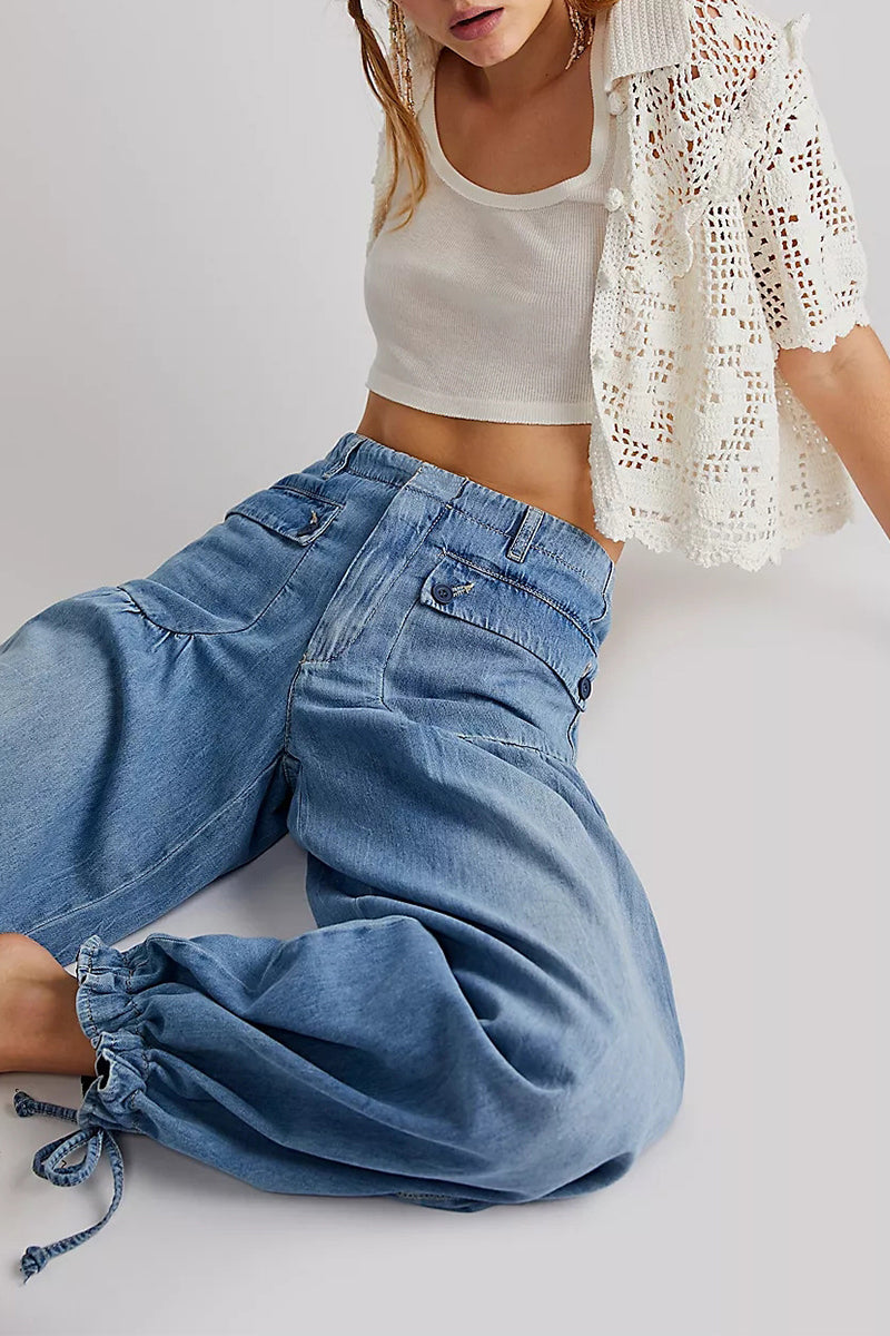 Heidi-Mode | Straße Solide Patchwork Hohe Taille Lose Denim Jeans