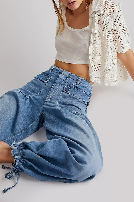 Heidi-Mode | Straße Solide Patchwork Hohe Taille Lose Denim Jeans