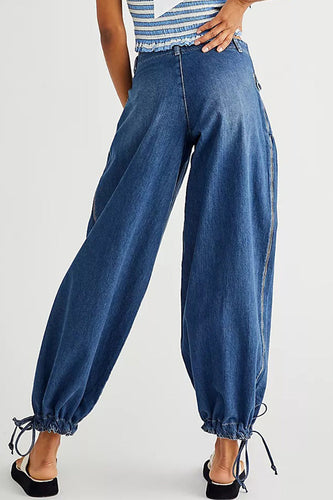 Heidi-Mode | Straße Solide Patchwork Hohe Taille Lose Denim Jeans