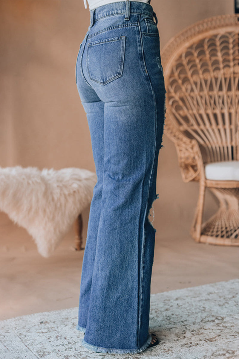 Heidi-Mode | Street Patchwork Revnet Spange Hohe Taille Gerade Denim Jeans