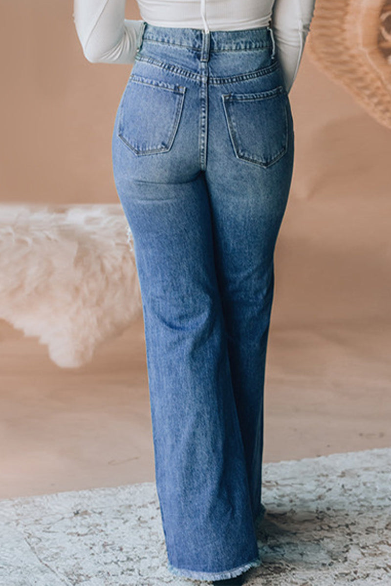 Heidi-Mode | Street Patchwork Revnet Spange Hohe Taille Gerade Denim Jeans