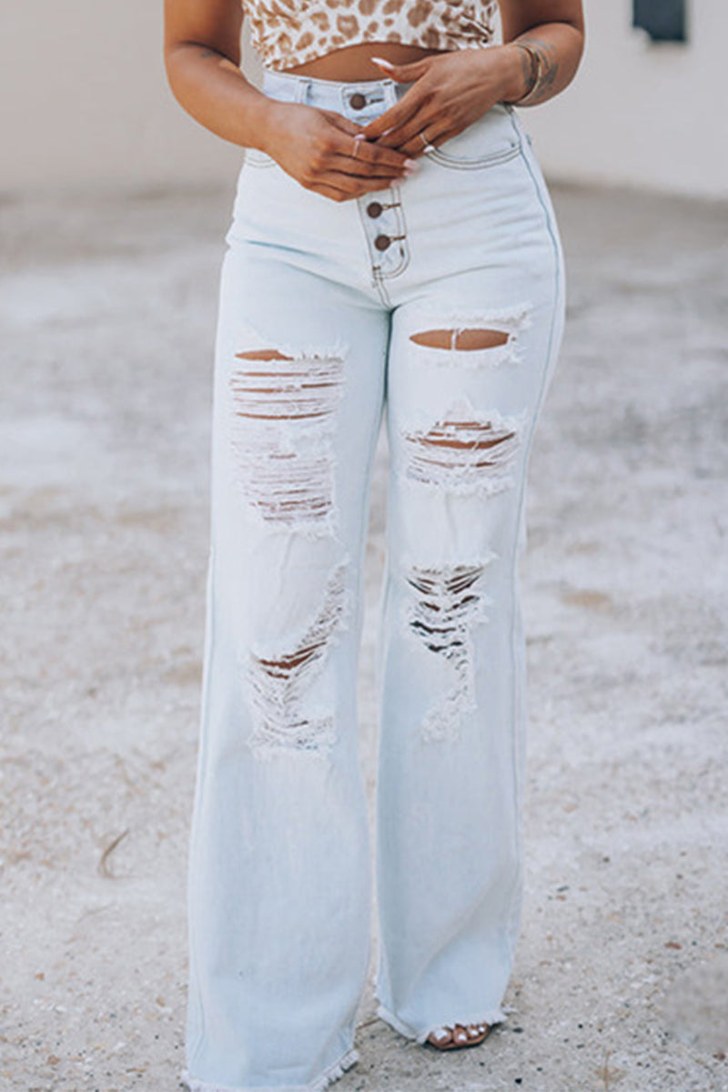 Heidi-Mode | Street Patchwork Revnet Spange Hohe Taille Gerade Denim Jeans