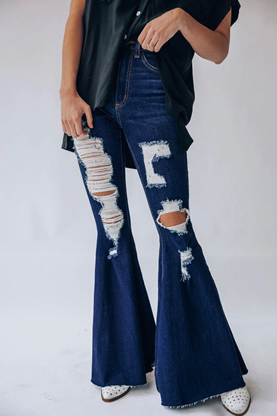 Heidi-Mode | Lässige Street Solide Niet Regular Denim Jeans