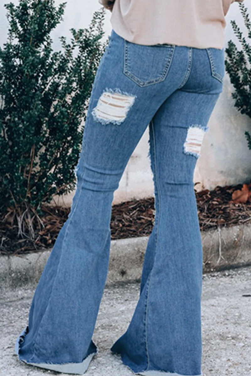 Heidi-Mode | Lässige Street Solide Niet Regular Denim Jeans