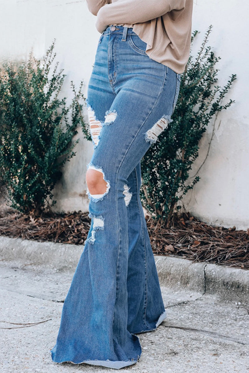 Heidi-Mode | Lässige Street Solide Niet Regular Denim Jeans