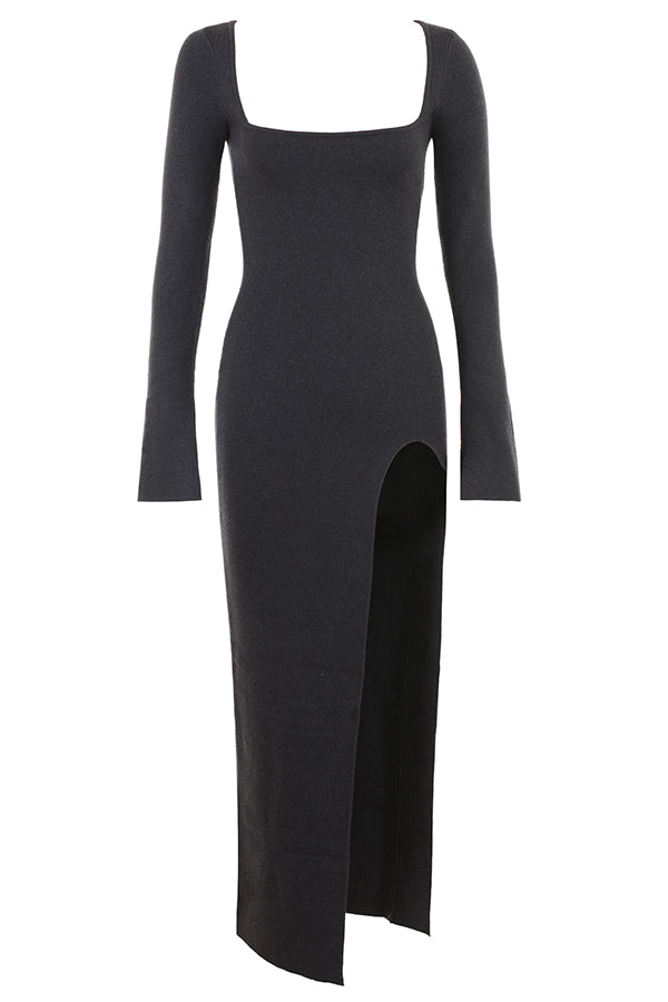 Heidi-Mode | Anthrazit Kashmir Strick Maxi Kleid