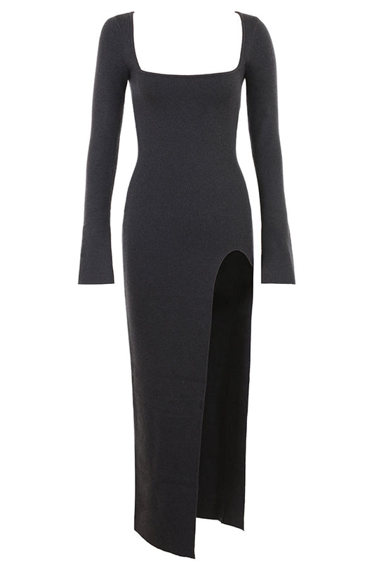 Heidi-Mode | Anthrazit Kashmir Strick Maxi Kleid