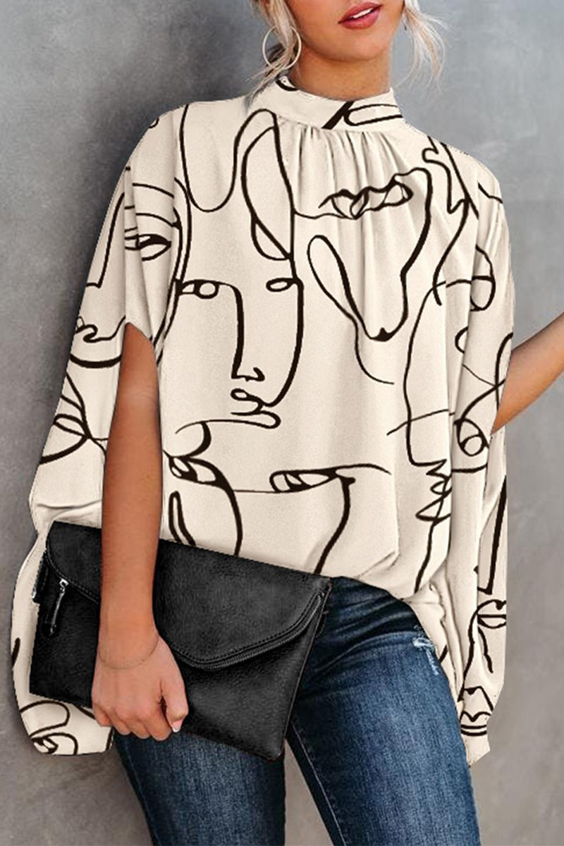 Heidi-Mode | Casual Print Druck O-Hals Blusen - 10 Farben