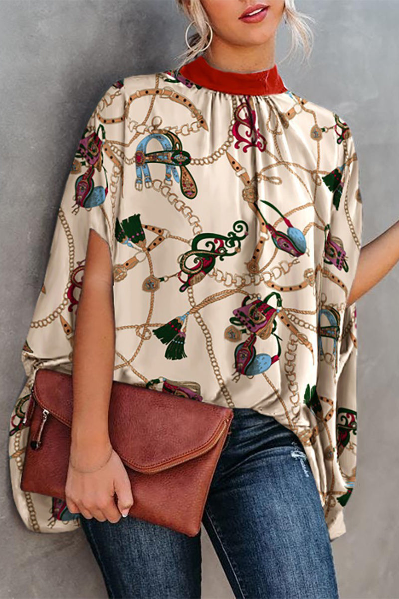 Heidi-Mode | Casual Print Druck O-Hals Blusen - 10 Farben