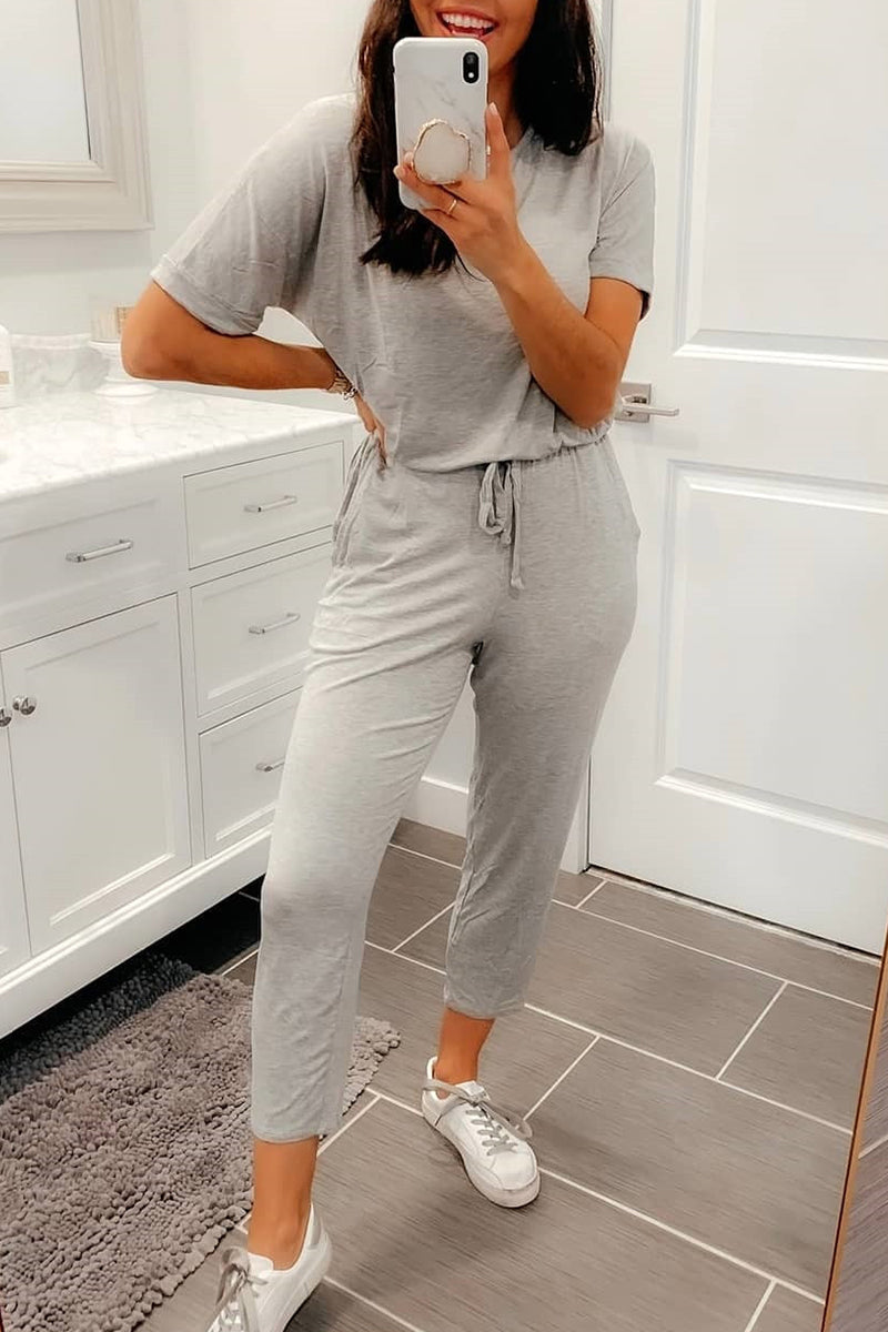 Heidi-Mode | Lässige Einfachheit Einfarbig Rundhals Reguläre Jumpsuits - 4 Farben