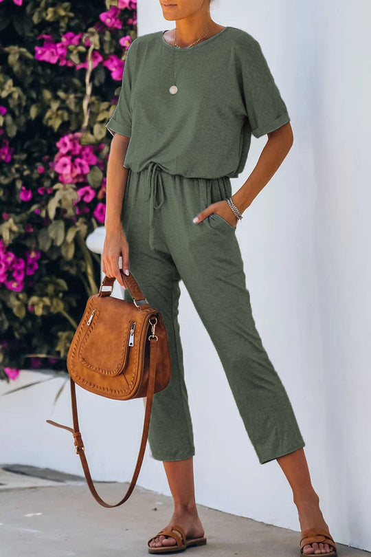 Heidi-Mode | Lässige Einfachheit Einfarbig Rundhals Reguläre Jumpsuits - 4 Farben