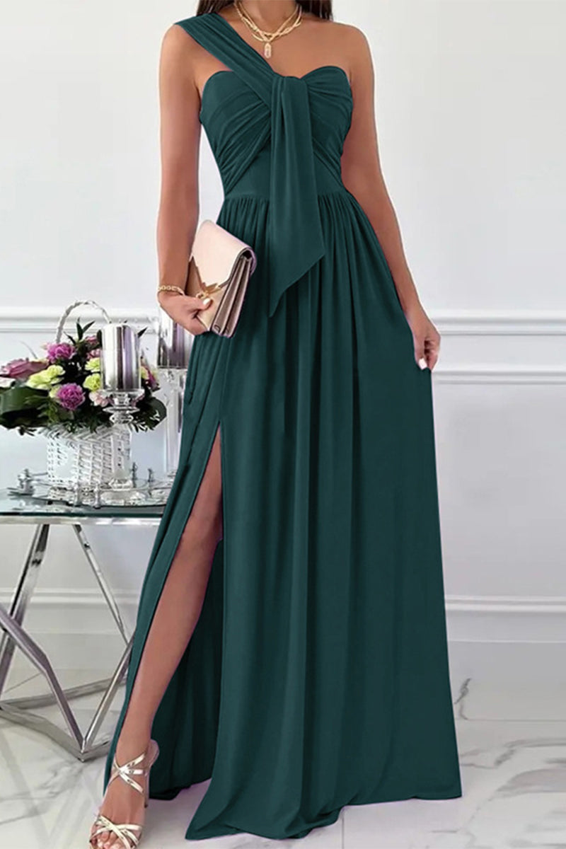 Heidi-Mode | Elegante Formelle Einfarbige Asymmetrische Einseitige Unregelmäßige Kleid Kleider- 7 Farben