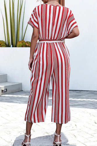 Heidi-Mode | Lässige Gestreifte Kontrast-V-Ausschnitt Lockere Jumpsuits