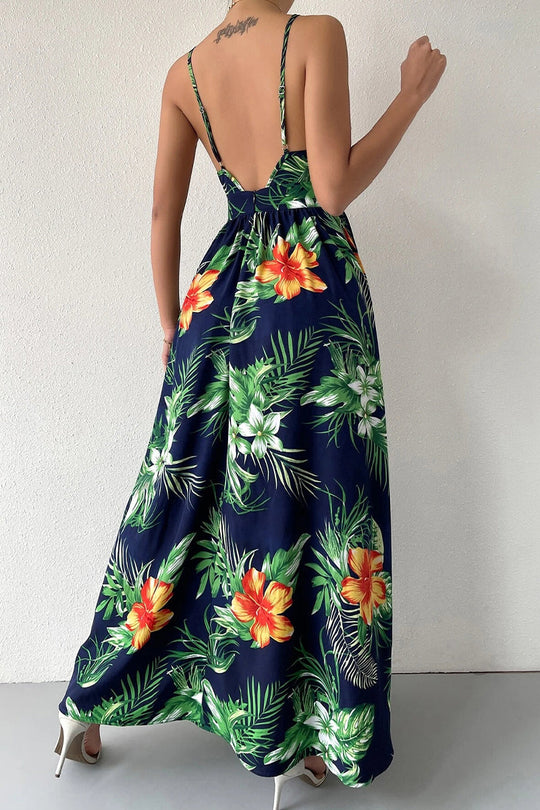 Heidi-Mode | Elegante Florale Schnür-V-Ausschnitt-Trägerkleid Kleider