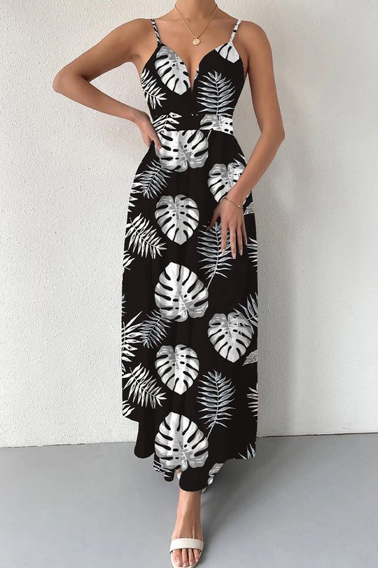 Heidi-Mode | Elegante Florale Schnür-V-Ausschnitt-Trägerkleid Kleider