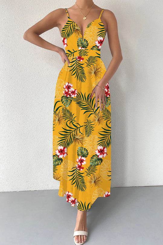 Heidi-Mode | Elegante Florale Schnür-V-Ausschnitt-Trägerkleid Kleider