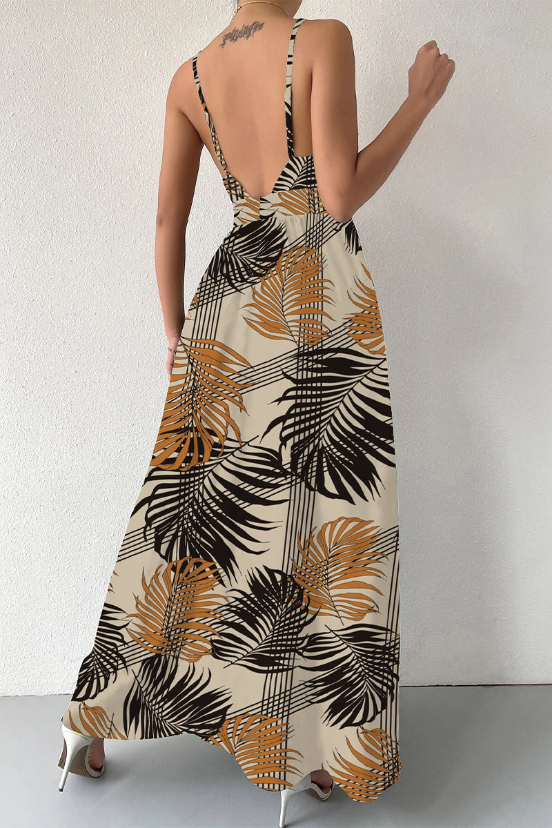 Heidi-Mode | Elegante Florale Schnür-V-Ausschnitt-Trägerkleid Kleider