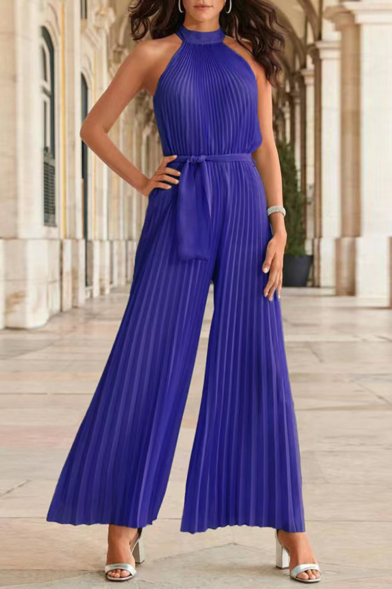 Heidi-Mode | Lässige Einfachheit Einfarbige Frenulum Falten Halter Lose Jumpsuits - 6 Farben