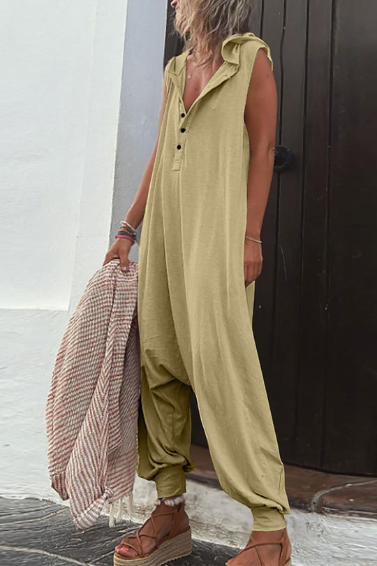 Heidi-Mode | Lässig Einfarbig Schnalle Kapuzenkragen Lockere Jumpsuits