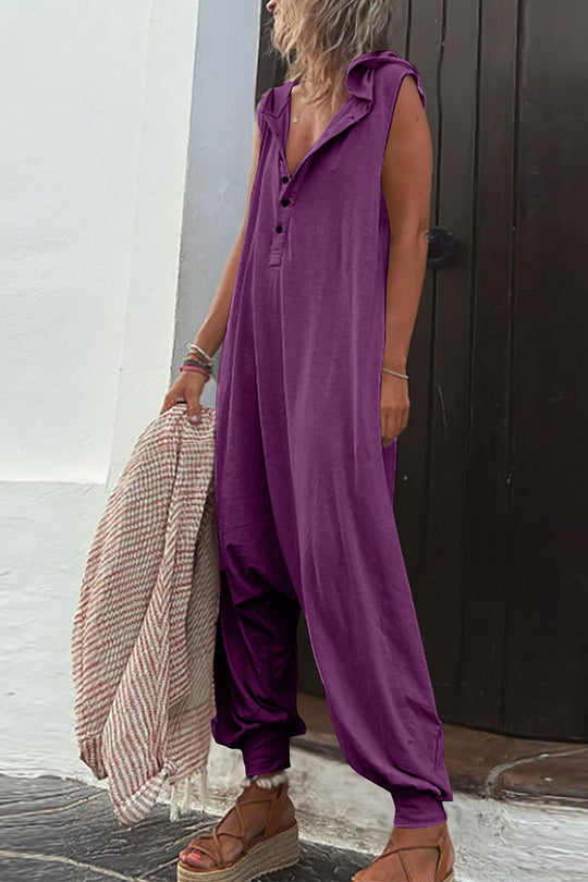 Heidi-Mode | Lässig Einfarbig Schnalle Kapuzenkragen Lockere Jumpsuits