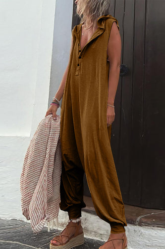 Heidi-Mode | Lässig Einfarbig Schnalle Kapuzenkragen Lockere Jumpsuits