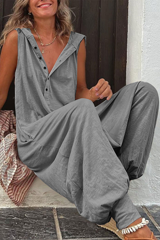 Heidi-Mode | Lässig Einfarbig Schnalle Kapuzenkragen Lockere Jumpsuits