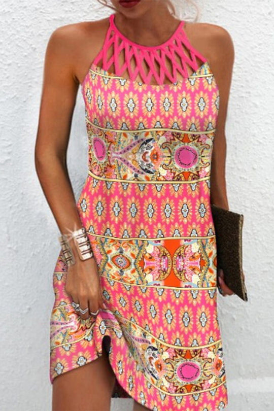 Heidi-Mode | Elegante College National Totem Patchwork Halter Gedrucktes Kleid Kleider