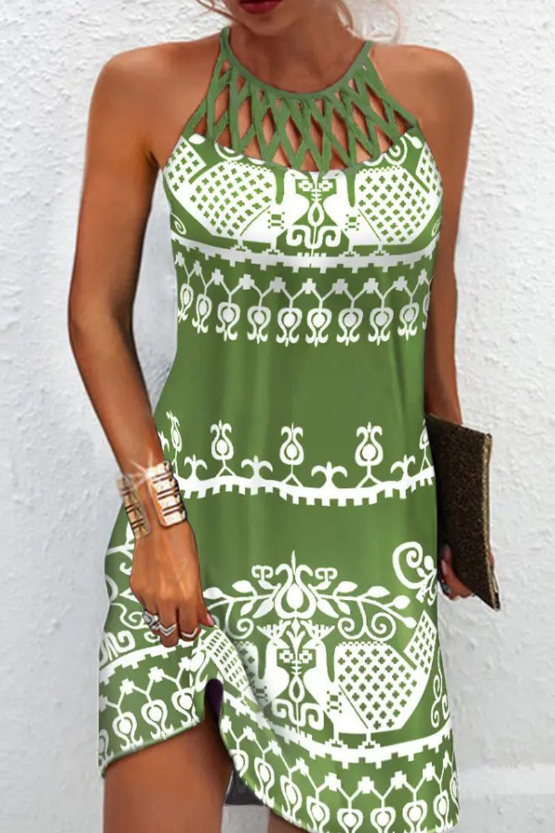 Heidi-Mode | Elegante College National Totem Patchwork Halter Gedrucktes Kleid Kleider