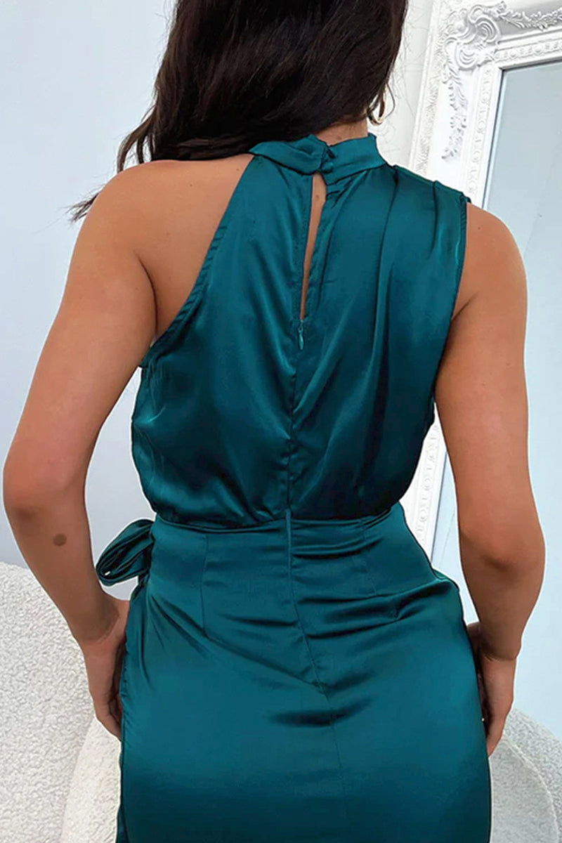 Heidi-Mode | Celebrities Elegante Einfarbige Gefaltete Halter A Linie Kleider